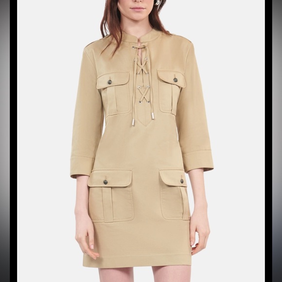 The Kooples Dresses & Skirts - NWT - The Kooples Beige Tie-Neck 3/4 Sleeve Mini Dress